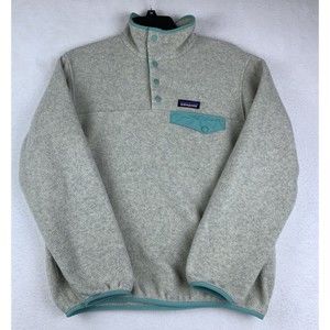 Womens XS Patagonia Synchilla Tan Teal Blue Snap T Pullover Sweater Gorpcore
